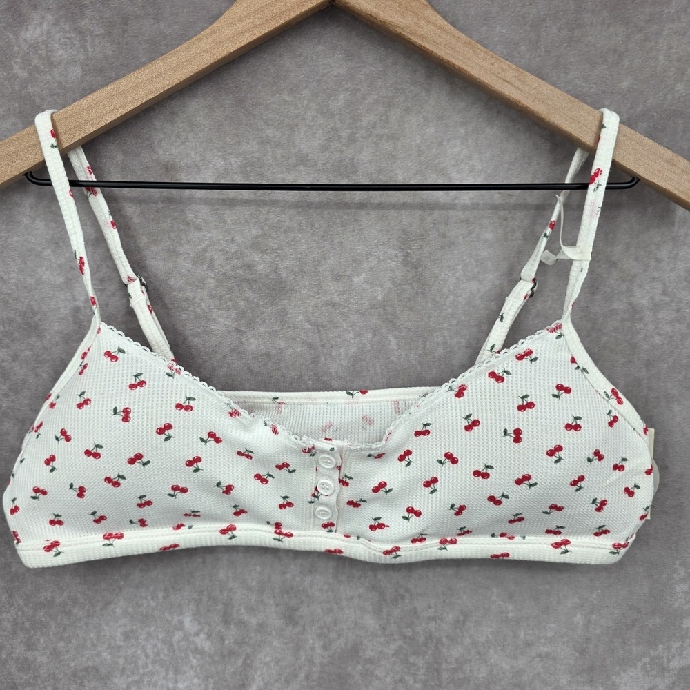 Aéropostale Cherry Waffle Henley Bralette Size Medium NEW Padded Cup